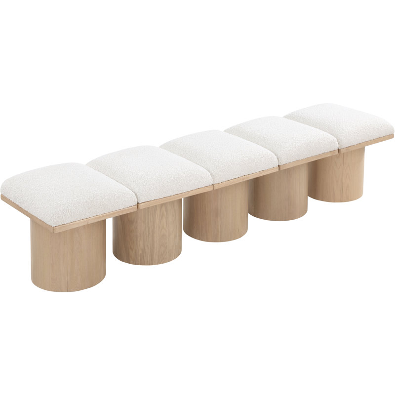 Banc rembourré Horatia, Tissu crème bouclé, Naturel, H 17,5 po x l 90 po x P 15,5 po