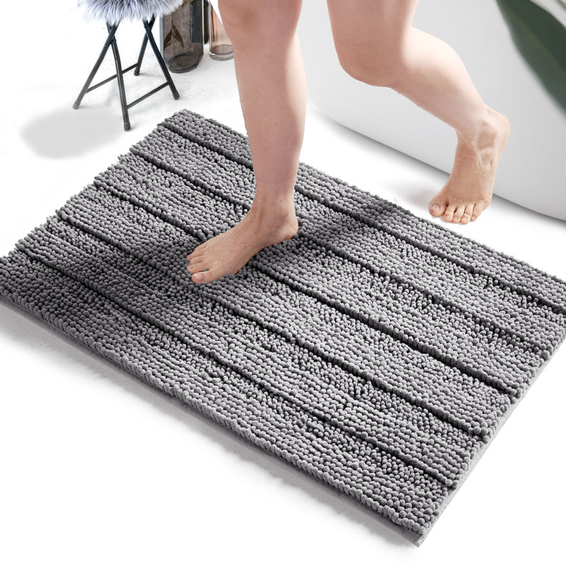 1 Pc Non-Slip Soft Plush Shaggy Striped Bathroom Rugs, Gray, 32"W x 20"L
