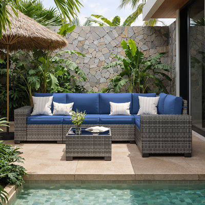 5 - Person Wicker Outdoor Modular Sectional Seating Group with Cushions