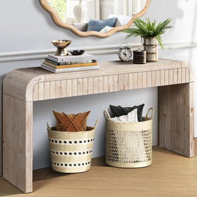 Table de salon de 59 po avec tiroirs cachés, installation facile pour la salle à manger et console de couloir en bois naturel de style rétro American Farm, entrée d'installation