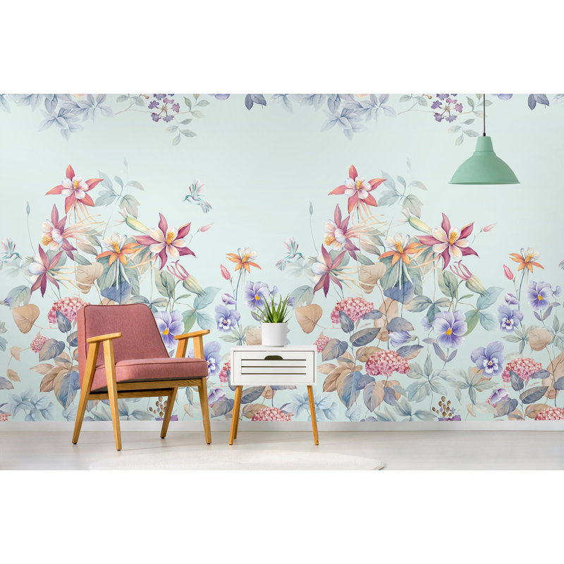 Papier peint amovible Fleurs de printemps colorées, lys et hortensias, L 35,04 po x l 55 po