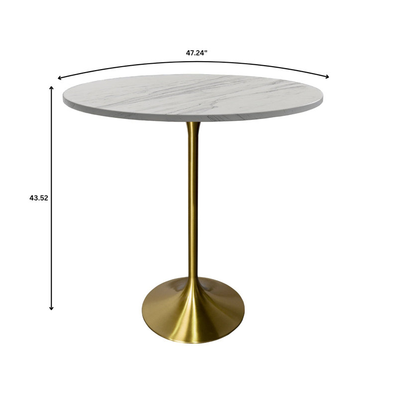 Heatherton Modern Bar Height Dining Table with Resin Top and Gold Steel Pedestal Base Kitchen Table Seats 2-6 Person