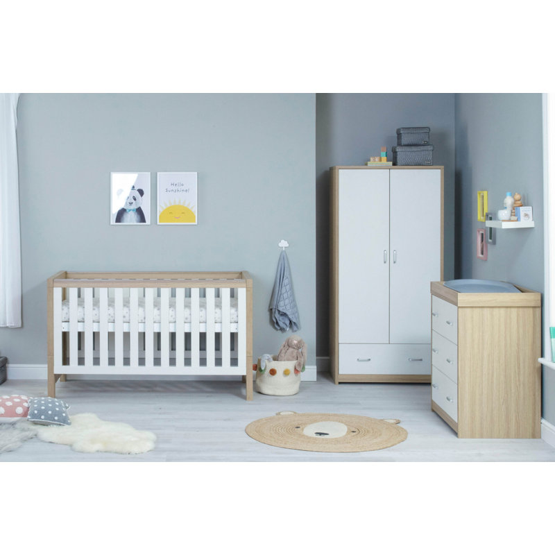 Luno Cot Bed 3-Piece Nursery Furniture Set, Oak White