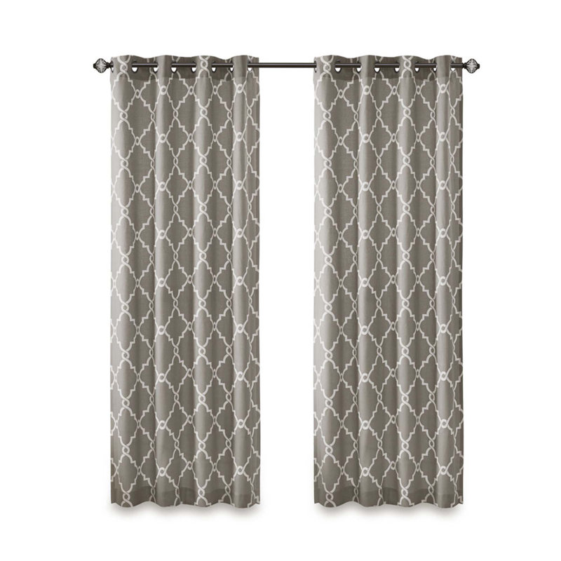 Panneau de rideau à œillets Frwork, Gris / blanc, L 50 po x L 63 po