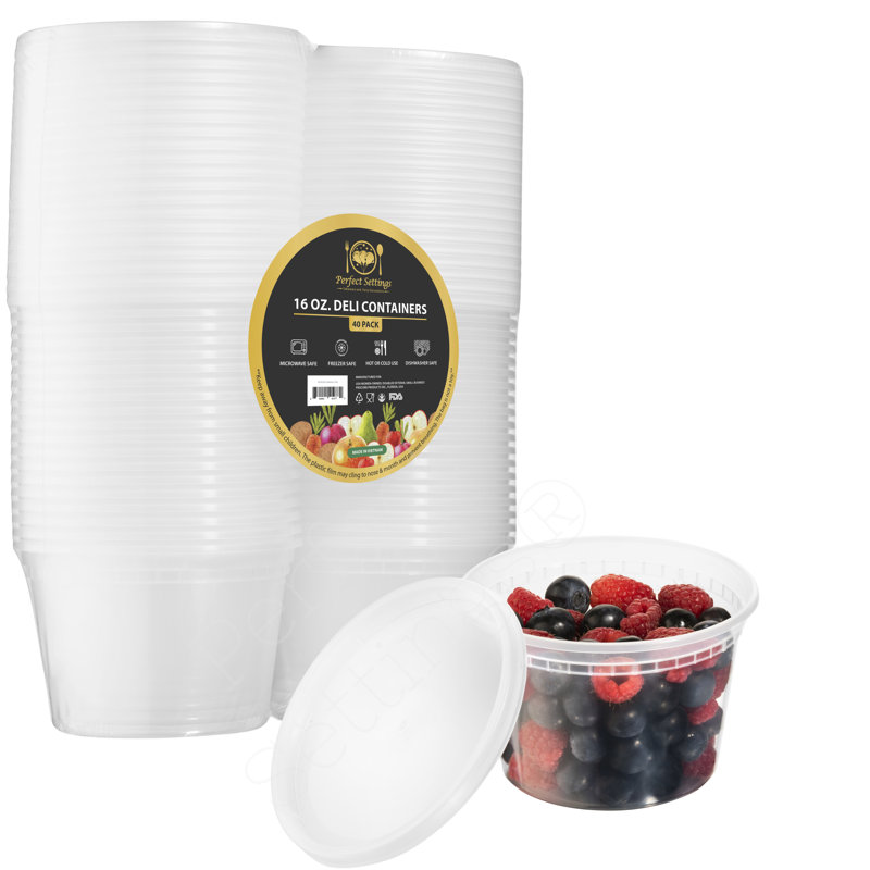 Clear 16oz Plastic Meal Prep Containers with Snap Lids, Set of 40