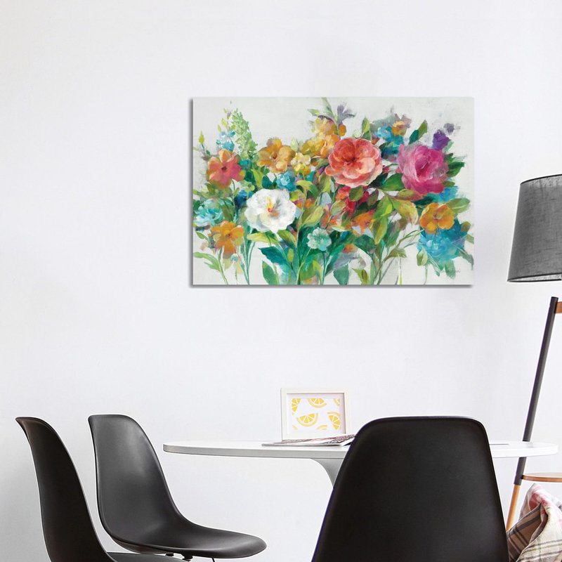 «Country Florals Neutral» par Danhui Nai - impression, H 26 po x l 40 po x 1,5 po, Toile tendue, Pas de tapis