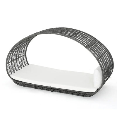 Outdoor Canopy Daybed, Gray Faux Rattan Frame With Off White Cushions