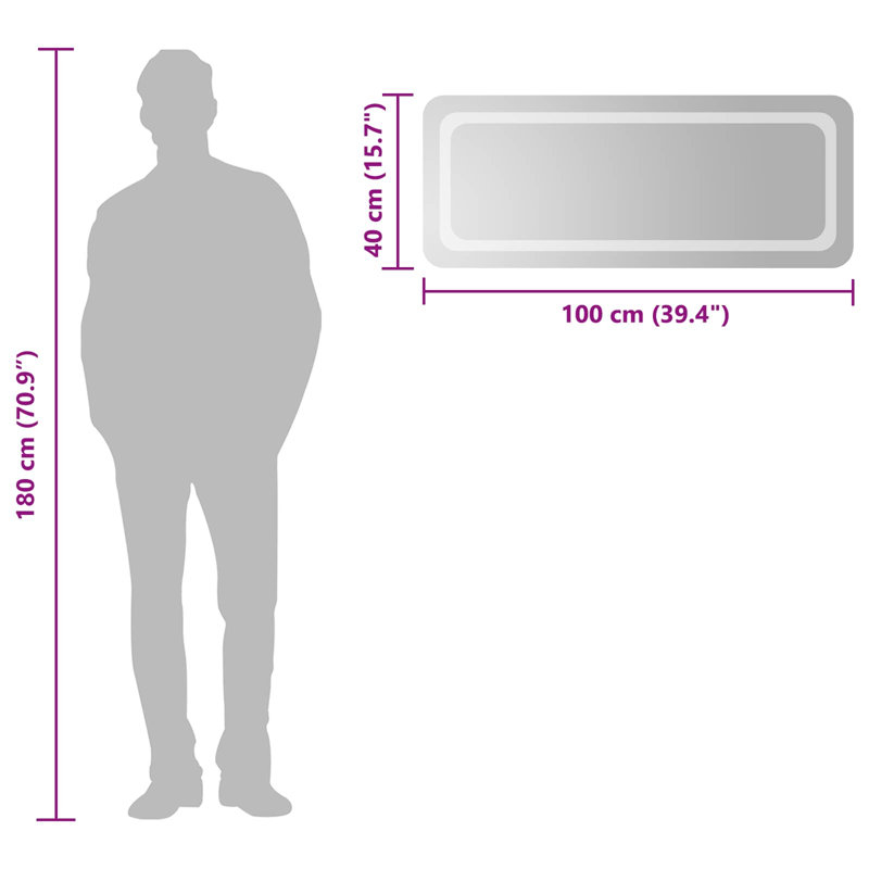 Rectangle Mirror, 100cm H x 40cm W