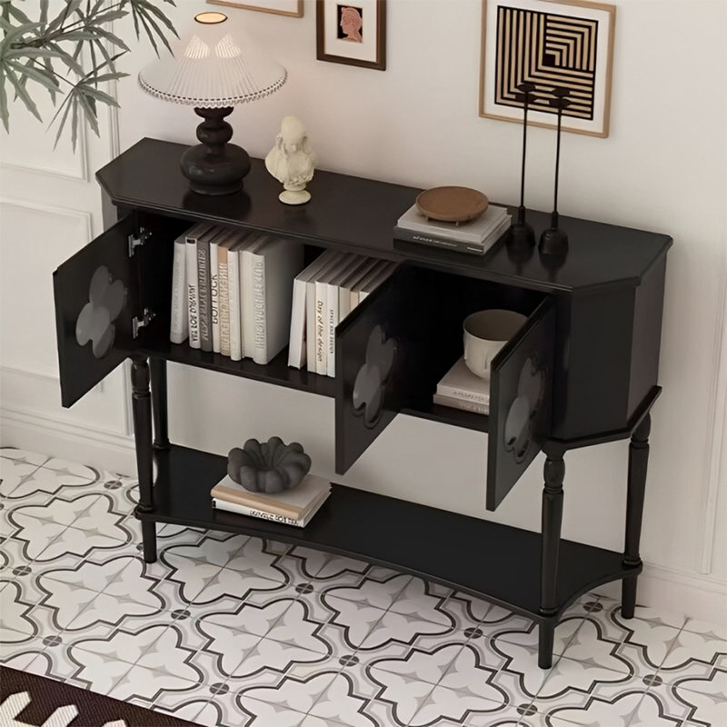 Retro Minimalist Console Table, Black, 35.43" H x 55.12" W x 13.78" D