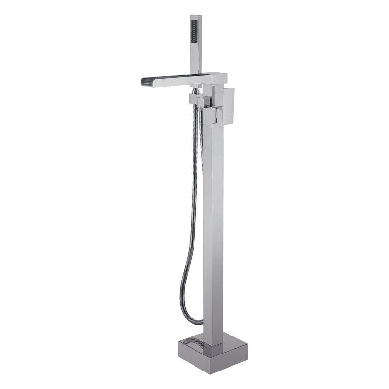 Robinet de baignoire autoportant en laiton massif 34,72 po à fixation au sol en cascade à haut débit, Nickel brossé