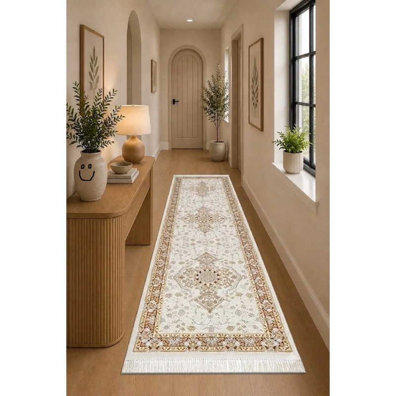 Floral Flokati Area Rug, Gold, Runner 80 cm x 300 cm
