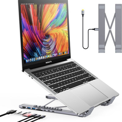 Usb C Laptop Docking Station Stand,aluminum Tablet Holder, 8 In 1 Usb C Hub With 4k Hdmi, Pd 100w, 2 Usb 3.0, Sd/tf Reader, Plug And Play