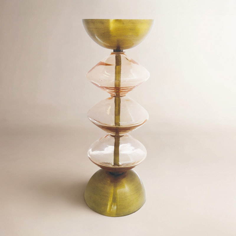 Porte-bougie décoratif en verre récupéré et métal