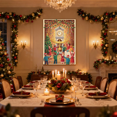 Fête de Noël avec horloge et arbre, ensemble de 3 impressions sur toile