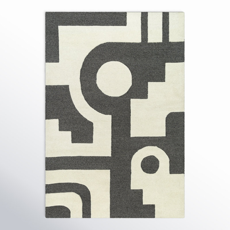 Rino Abstract Hand Tufted Wool Area Rug in Gray, Rectangle 5' x 7'6"