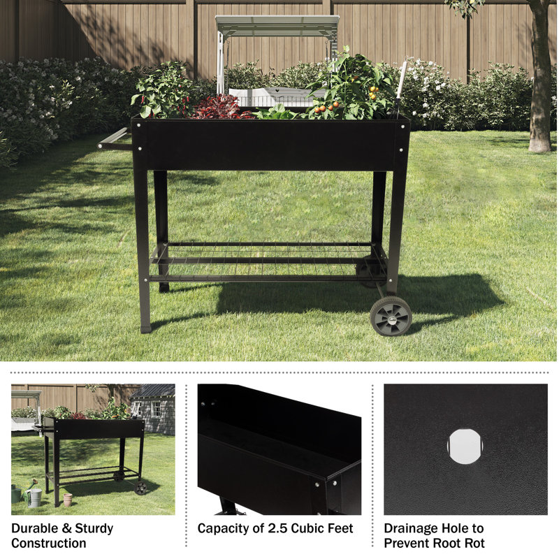Pure Garden Raised Garden Bed with Shelf, Black