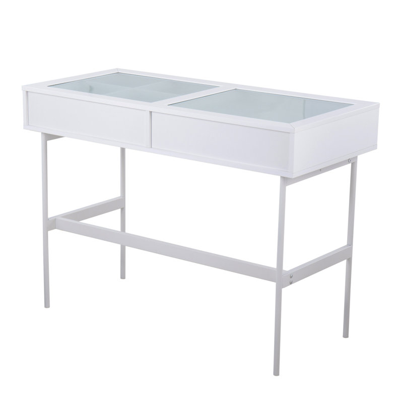 Console contemporaine en bois blanc, acier blanc et plateau en verre, White