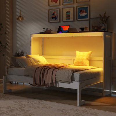 Lit escamotable simple Roomfitter avec éclairage d'appoint, lit armoire convertible pour chambre d'amis, blanc
