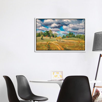 Beautiful Clouds Old Rural Houses In Spring Field by Valery Rybakow - Painting on Canvas