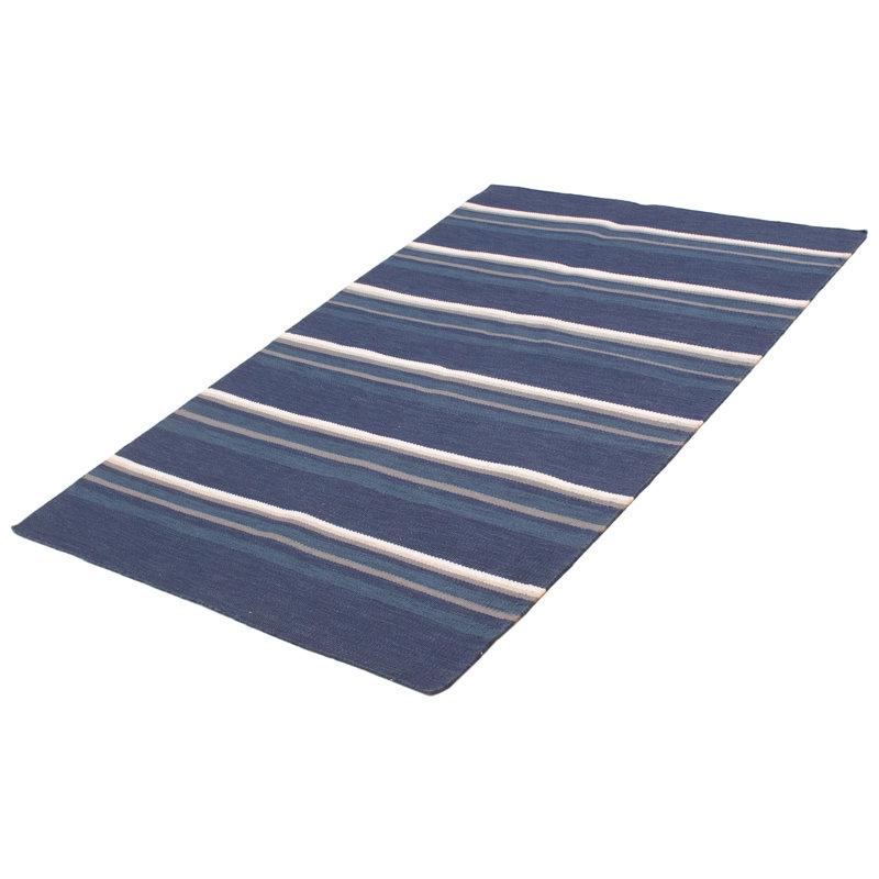 Tapis bleu marine en laine New Age de conception unique 5 pi 1 po x 8 pi 2 po Hrishik