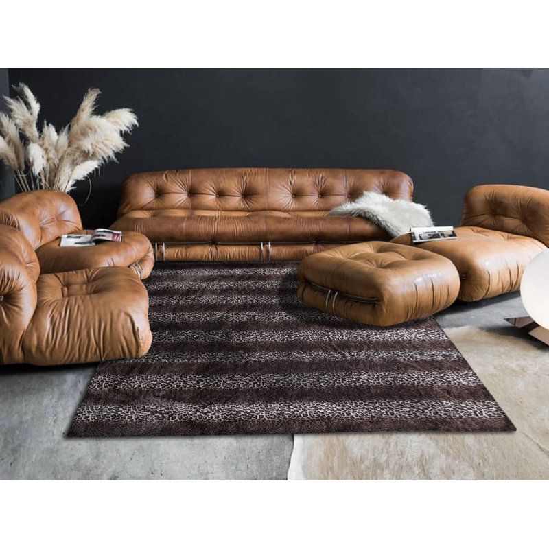 Tapis brun à imprimé animal, Rectangle 5 pi x 7 pi