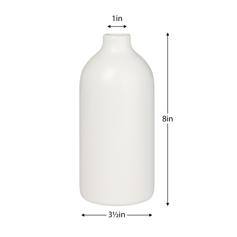 Marlow 8" Tall Handmade White Ceramic Vase, 8" H x 3.5" W x 3.5" D, White