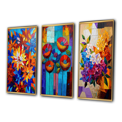 " Bright Blossoming Minimal Wildflowers " 3 - Pieces