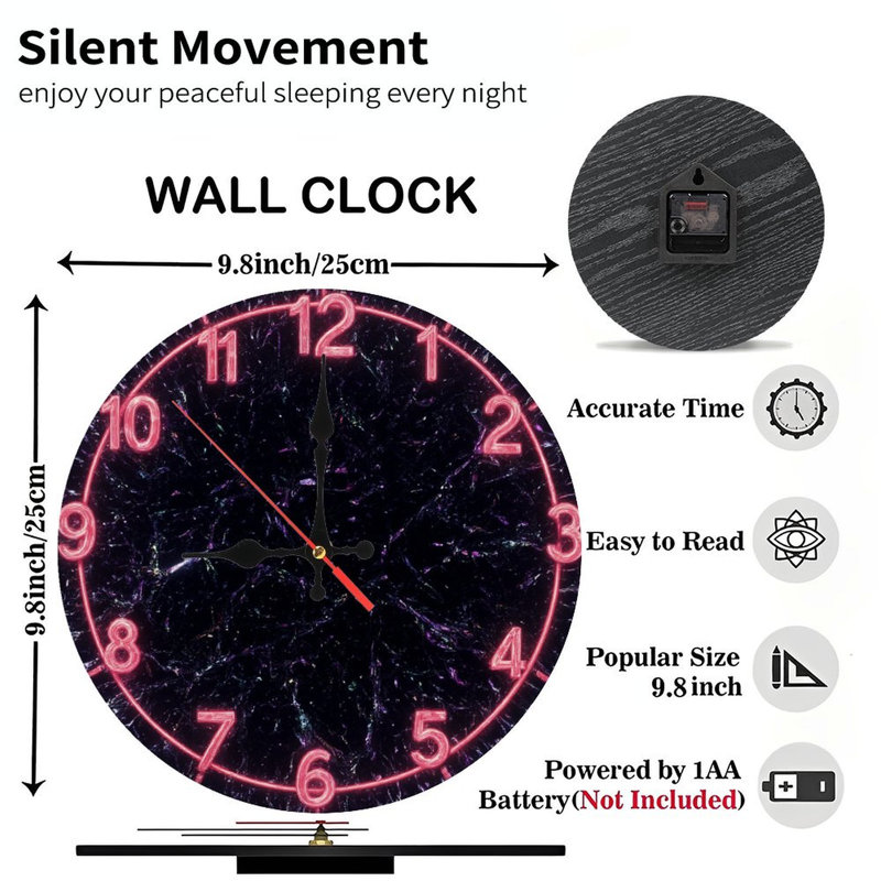Horloge effet néon en marbre foncé