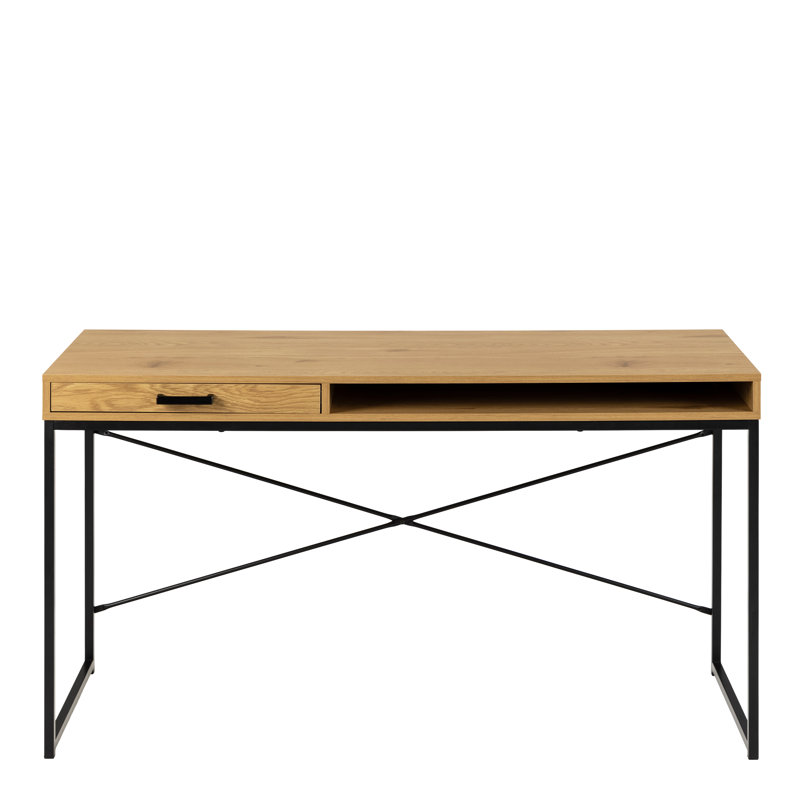Adrista Metal Base Writing Desk, Light Oak