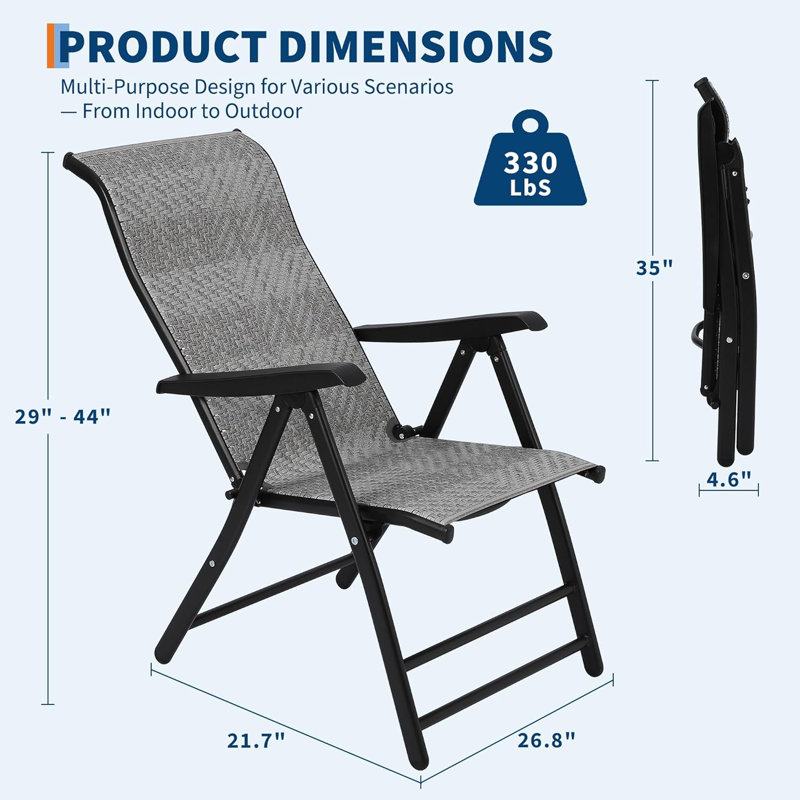Patio Reclining Folding Chair With Widened Armrest
