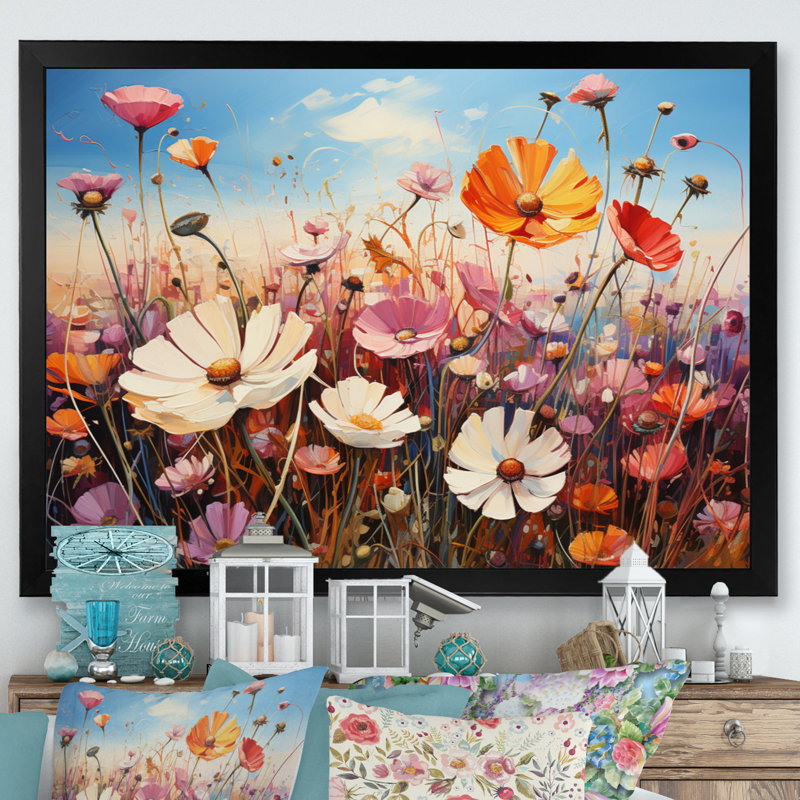 Wildflowers Blooming Meadow, reproduction d'art sur toile, H 34 po x l 44 po x P 1,5 po, Cadre simple noir