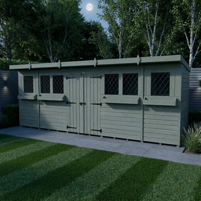 Total Sheds 18ft x 4ft Pent Summer Shed - Toughened Glass External Planters - Pressure Treated Timber - UK Manufactured
