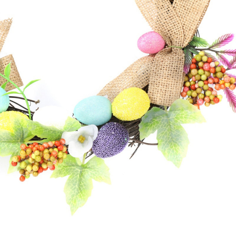 Couronne de Pâques 11,8 pouces avec œufs de Pâques et nœud décoratif, couronne de porte d'entrée pour Pâques