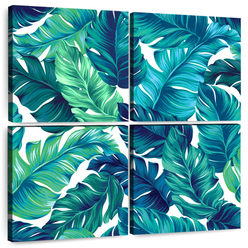 Harnek Turquoise Tropical Leaves, 57" H x 57" W