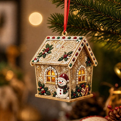 Christmas Decor Christmas Wooden House Ornaments Faux  Flat Santa House Hanging Ornament Vintage Xmas Tree Decorations Wooden Pendant For Christmas Tr