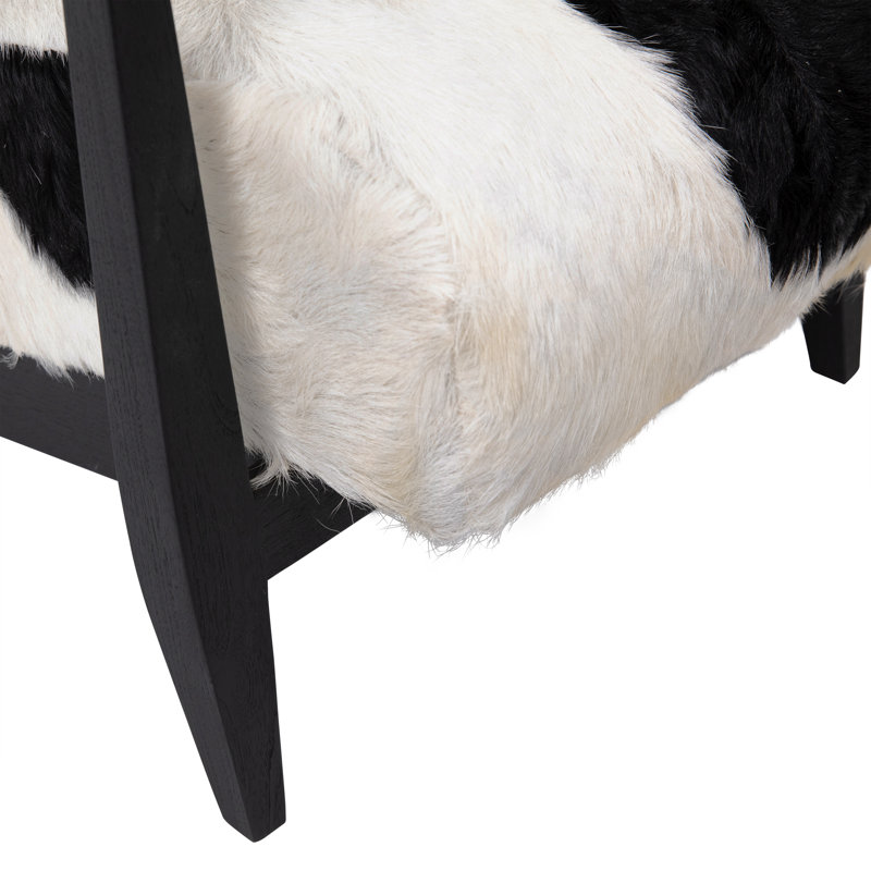 Naela Teak Upholstered Occasional Chair, Black/White Genuine Goat Hide, Black