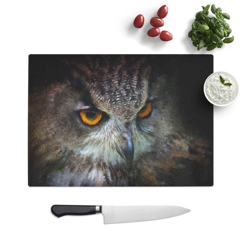 Tempered Glass a Great Horned Owl Painting Chopping Board, 20 cm x 28.5 cm