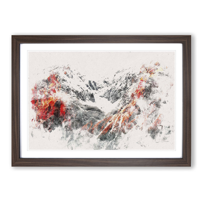 Alpenglow upon the Mountains Watercolour - Picture Frame Graphic Art Print, Walnut Framed, 45cm H x 63cm W x 2cm D