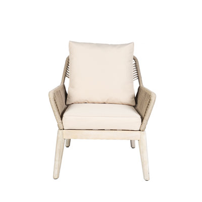 Hawise 2pcs Acacia Wood Patio Outdoor Single Sofa With Beige Cushions