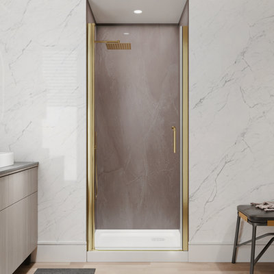 32-34" W X 72" H Frameless Shower Door,1/4" Clear Glass Swing Shower Doors In Brushed Gold,Shower Door