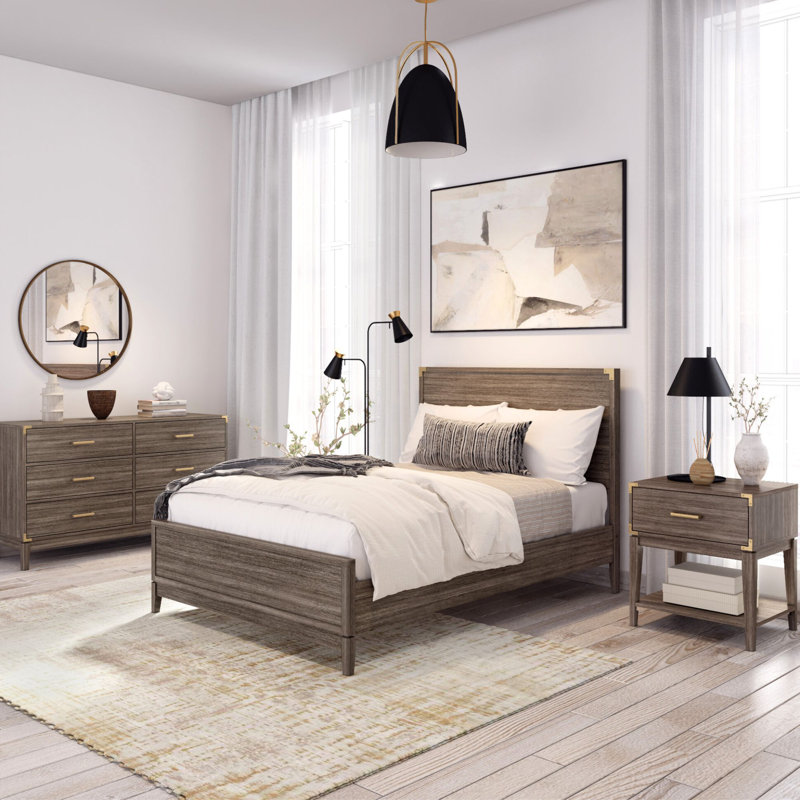Aydin Solid Wood Panel Bed, Clay