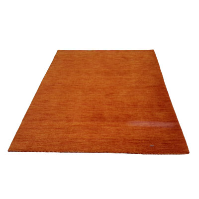 Tapis orange en laine / coton fait à la main 4 pi 8 po x 6 pi 7 po Vylette