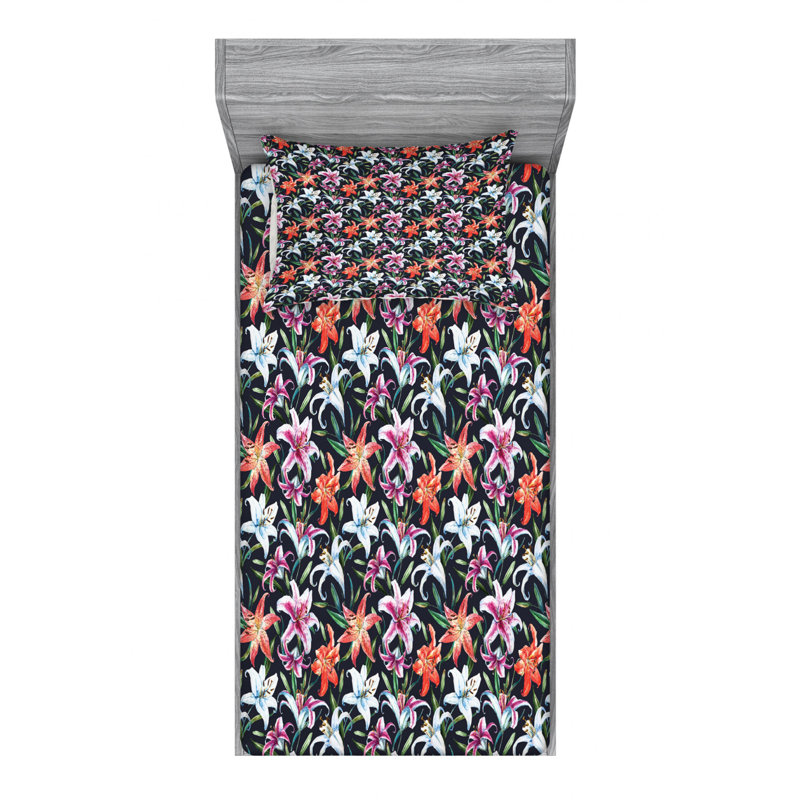 Ensemble de draps à motif floral, Ensemble de draps pour lit simple avec drap-housse