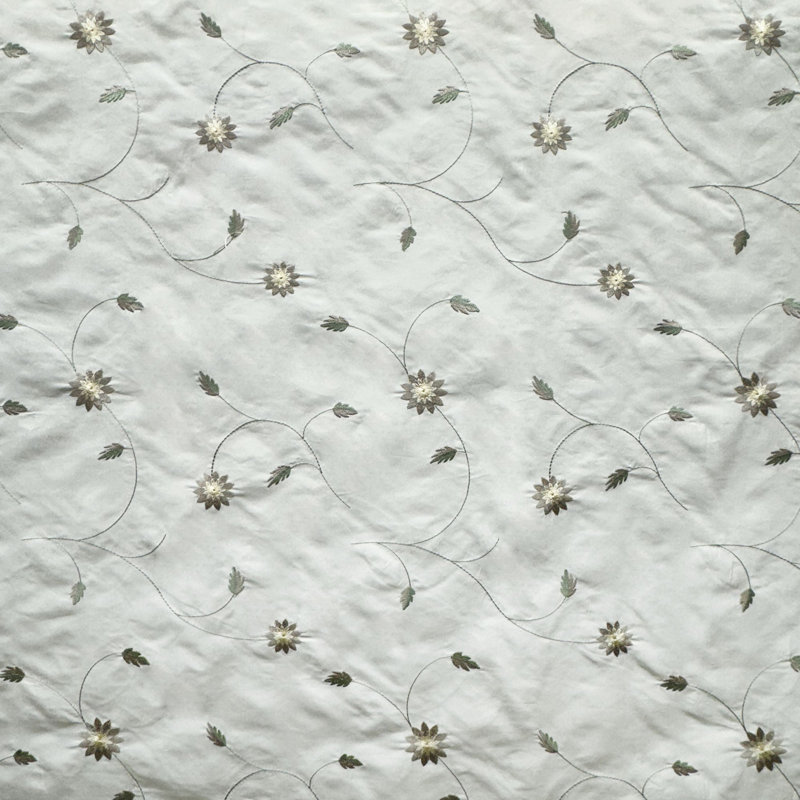 Claudio Fabric | Floral Embroidered Silk Fabric | Drapery & Curtain Fabric, Tin