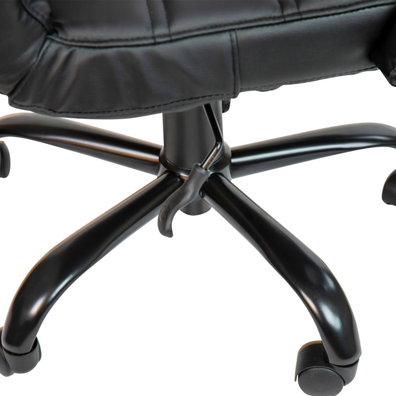 Whitney Ergonomic Upholstered Mid-Back Swivel Office Chair, Black Faux Leather, Black