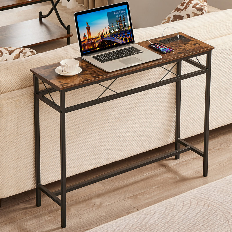 Ramsdell console table with built-in outlets, Brown, 31.5" H x 39.4" W x 11.8" D