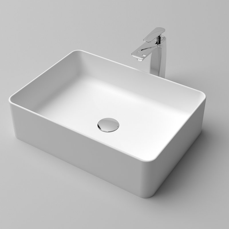 20" X 14" Solid Surface Vessel Bathroom Sink Basin In Matte White
