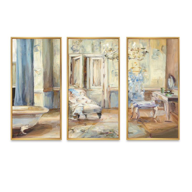 «French Boudoir Bath I», ensemble d'art mural sur toile encadré traditionnel, H 28 po x l 36 po, Doré