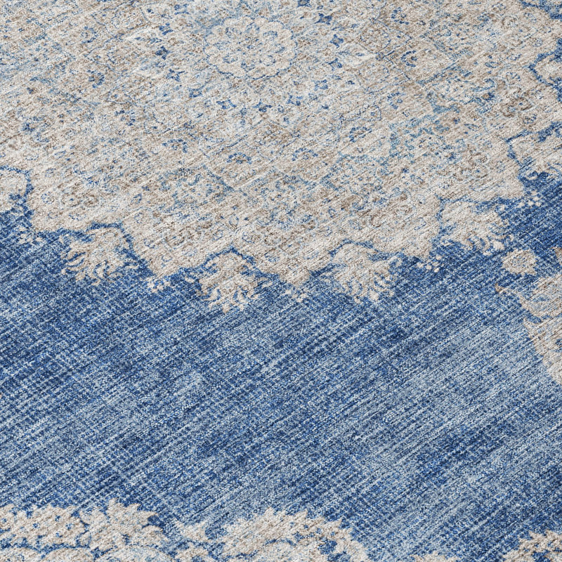 Navy Rectangular Synthetic Flat Woven Washable Rug 3' x 5'
