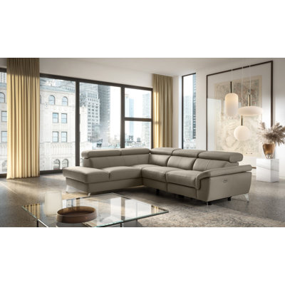 Italian Top Grain Leather Power Reclining Sectional with Adjustable Headrests & Armrest & Storage Tashawn